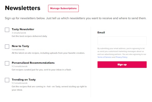 tasty newsletters